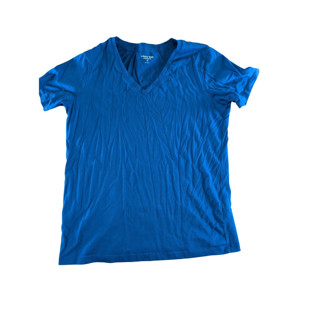 Lands End Relaxed Fit V-Neck Short Sleeve Supima Cotton Tee Blue XS 2-4